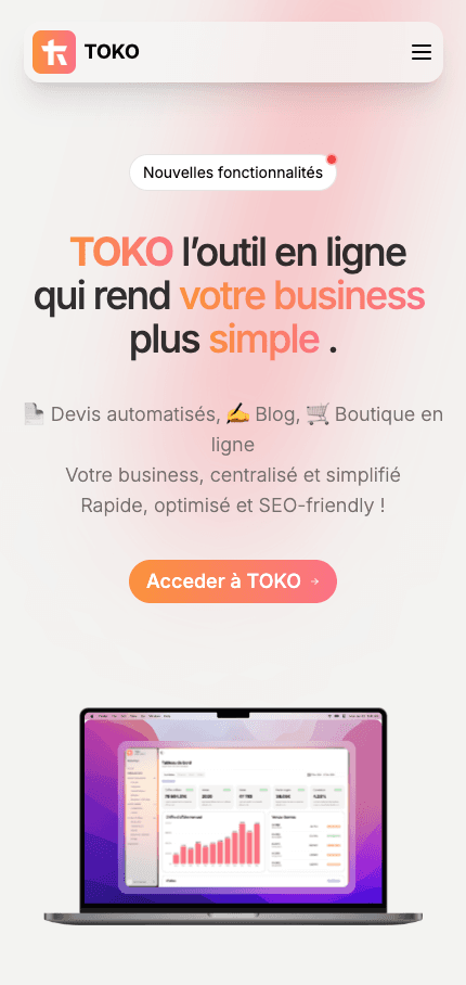 image représentant le smartphone sur lequel est affiché le tableau de bord de TOKO sur mobile