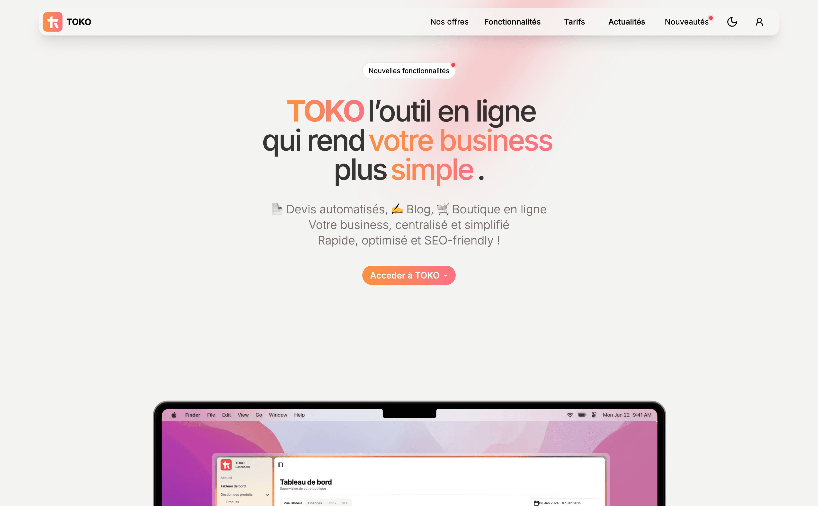 image du blog fait avec toko incorporé à l'écran du mac