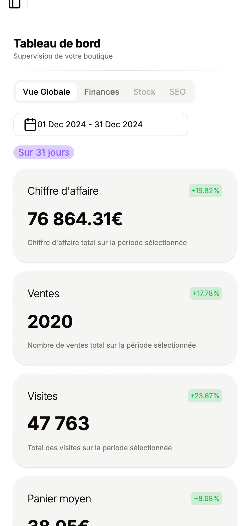 image représentant le smartphone sur lequel est affiché le tableau de bord de TOKO sur mobile