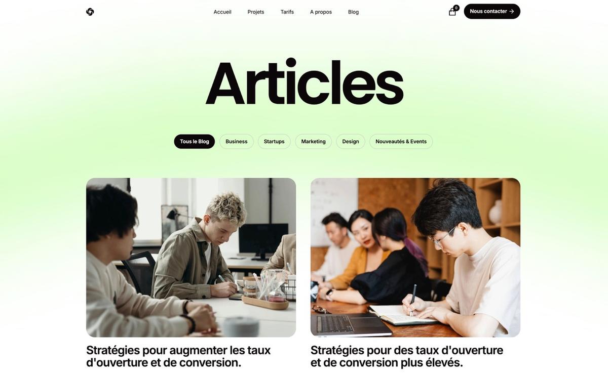 Idéal pour les blogs de marketing digital, Cette template du CMS Français TOKO propose une mise en page moderne et dynamique, parfaite pour partager stratégies, astuces et analyses. Optimisé pour le SEO, il garantit une excellente visibilité en ligne et une expérience utilisateur engageante, favorisant l’interaction avec votre audience.