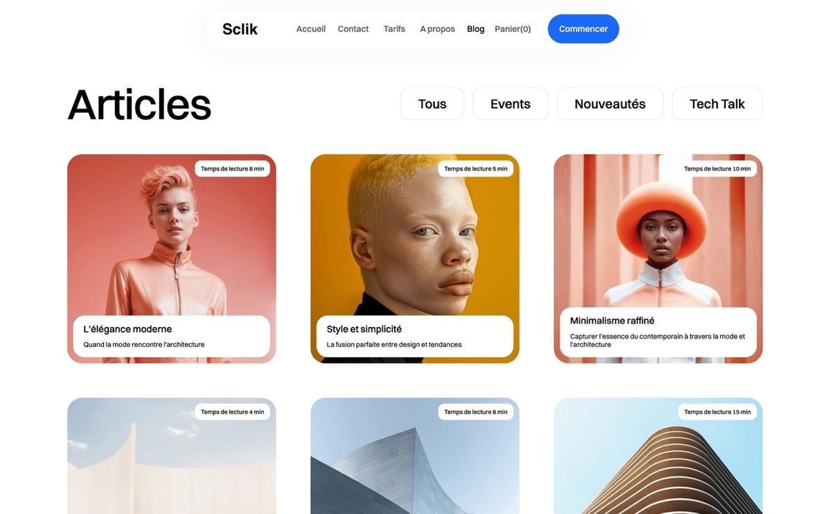 Parfait pour un blog au style moderne et minimaliste, Cette template du CMS Français TOKO met en avant l'élégance et la simplicité. Avec une mise en page soignée et des visuels percutants, il est optimisé pour le SEO et offre une expérience utilisateur fluide et immersive, idéale pour mettre en valeur des contenus de qualité.